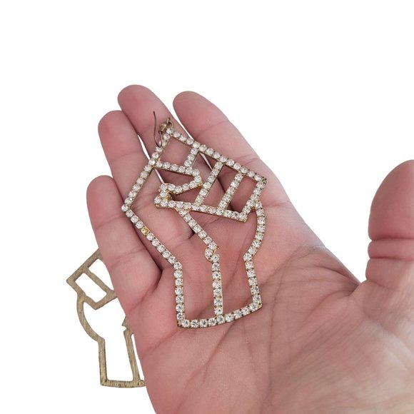 black power to the people silver rhinestone sparkle oversize large earrings - Picture 2 of 5